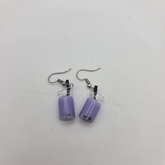 Playful Purple Bubble Tea Earrings - Picture 3 of 4